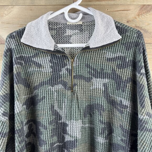 Jodifl Womens Shirt Long Sleeve 1/4 Zip Pullover Waffle Camo Size Small - Picture 2 of 9